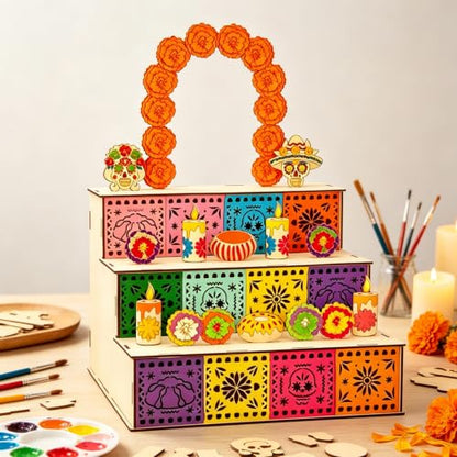 Day of the Dead Wooden Shadow Box Altar - Handmade Colorful DIY Mexican Memorial