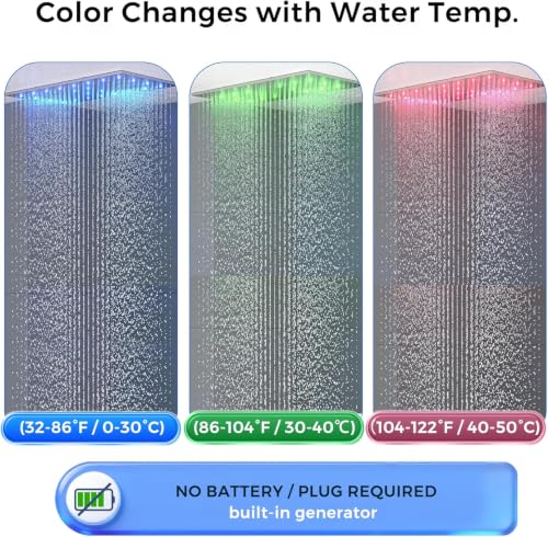 Large LED Rainfall Shower Head 16x32 Inch Chrome Waterfall Spa Shower