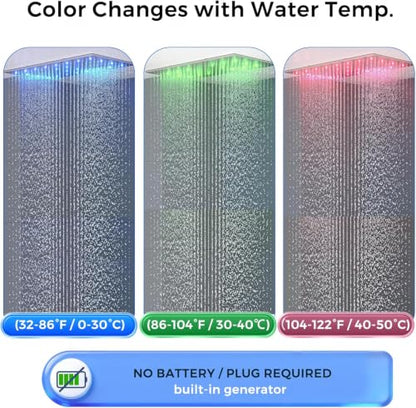 Large LED Rainfall Shower Head 16x32 Inch Chrome Waterfall Spa Shower