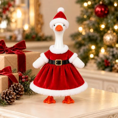 7 Inch Desktop Goose Figurine with Christmas Dress - Funny Mini Desk Decor