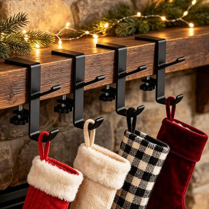 Black 4 Pack Adjustable Clamp-On Stocking Holders for Mantel Christmas Garland