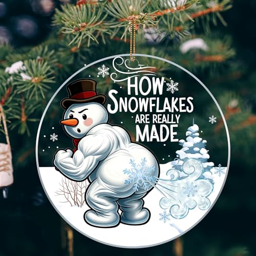 Funny Snowman Christmas Ornament 2026 - 3.9 Inch Acrylic Holiday Decor - Snowman Hanging Decoration for Xmas Tree & Gift Exchange