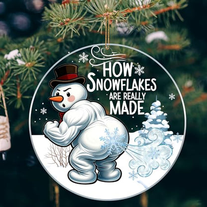 Funny Snowman Christmas Ornament 2026 - 3.9 Inch Acrylic Holiday Decor - Snowman Hanging Decoration for Xmas Tree & Gift Exchange