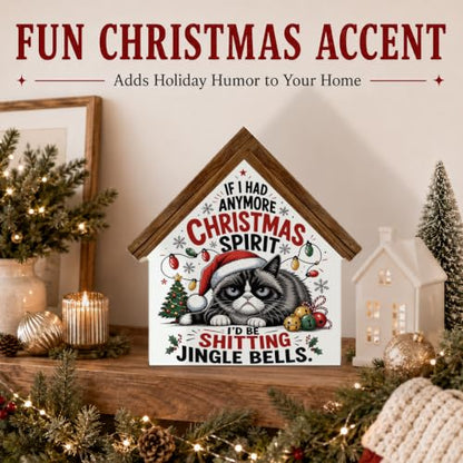 Funny Christmas Cat Sign Decor - Wooden Holiday Wall Art for Indoor Home