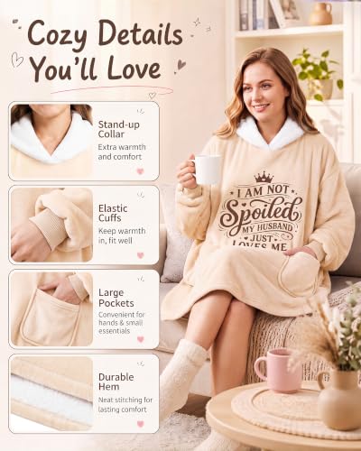 Newwiee Wearable Blanket Hoodie for Women - Beige Gift from Husband
