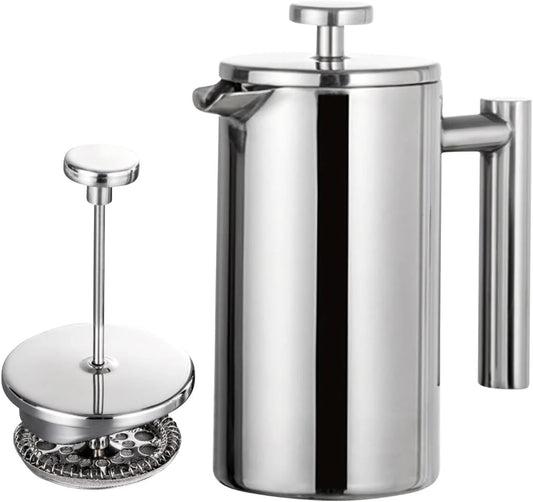 Skiennix French Press Coffee Maker - Stainless Steel Double Wall Insulated 34 oz | Portable Hot & Cold Brew Teapot for Kitchen & Camping