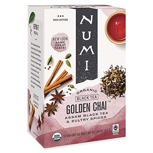 Numi Organic Golden Chai Tea, 18 Tea Bags (Pack of 3), Assam Black Tea, Cardamom, Ginger & Anise (Packaging May Vary)