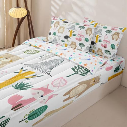 Feelyou Cartoon Animal Zipper Bedding Set Twin Size White Yellow Pink
