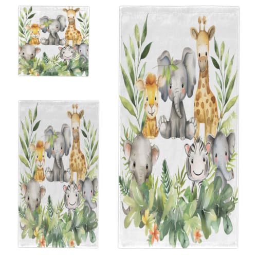 Multicolor Cute Lion Elephant Giraffe 3-Piece Bath Towel Set for Bathroom