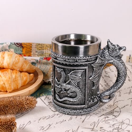 Large Dungeons & Dragons Coffee Mug - 21oz Stainless Steel Beer & Tea Cup with Dragon Design