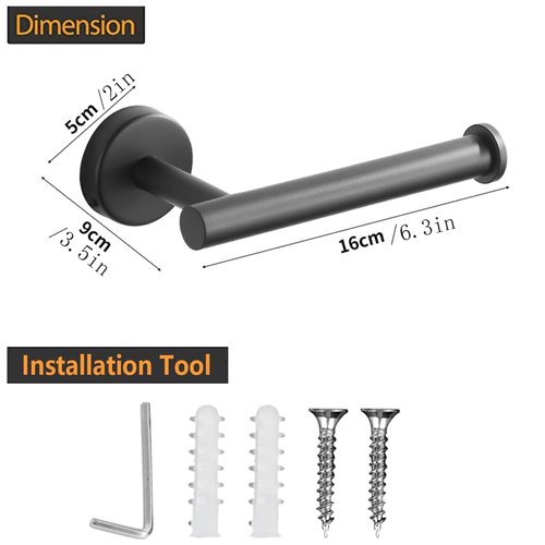 Sotuai Toilet Paper Holder - SUS 304 Stainless Steel Toilet Paper Holder Wall Mount, Toilet Paper Roll Holder for Bathroom, Kitchen, Washroom - Matte Black