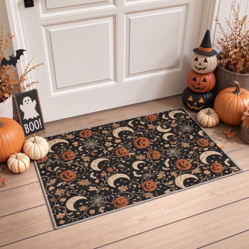 Halloween Pumpkin Moon Runner Rug Non Slip Floor Mat - Rust Noir 2' x 6'