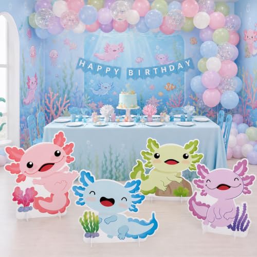 Large Axolotl Cardboard Cutouts for Birthday Party Decorations, Set of 4