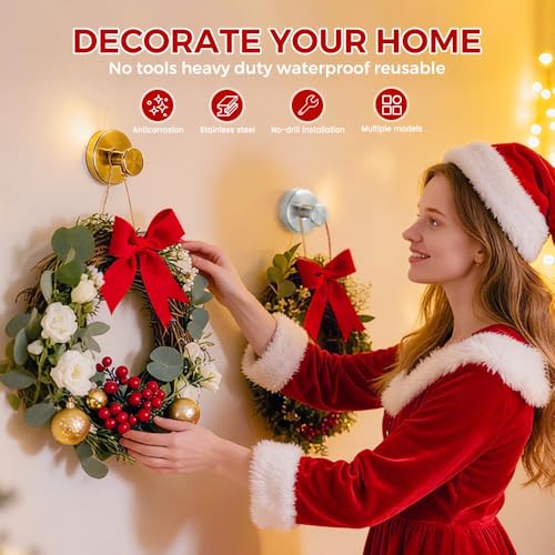 Gold Suction Cup Hooks for Wreaths No Drill Removable Bathroom & Decor