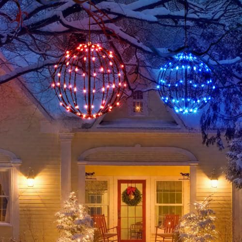 Outdoor LED Light Balls Set - Red & Blue Christmas Decorations, 2 Pack