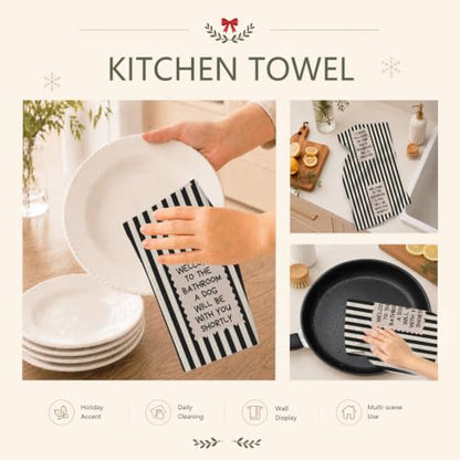 Black and White Striped Bathroom Hand Towels 16x24 Inch - Decorative & Absorbent