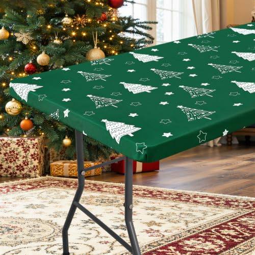 Homing 6 Foot Rectangular Elastic Fitted Table Cover with Water-Resistant Fabric - Green, 72" x 30"