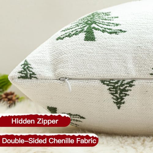 Artscope Christmas Chenille Pillow Covers 20x20 Inch Set of 2 - Beige & Green
