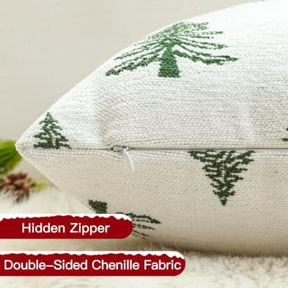 Artscope Christmas Chenille Pillow Covers 20x20 Inch Set of 2 - Beige & Green