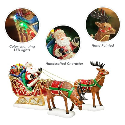 Christmas Santa Sleigh with Reindeer LED Tabletop Decoration Hand-Painted
