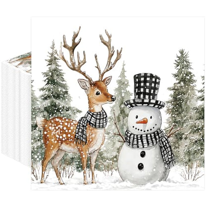 Snowman Christmas Paper Napkins 50pcs Winter Watercolor Holiday Party Decor