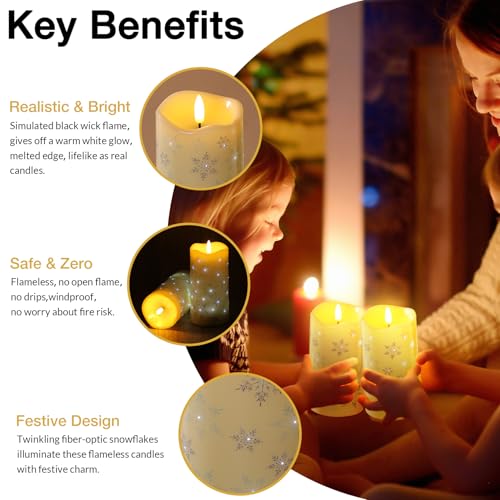 Snowflakes Fiber Optic Christmas Flameless Candles with Remote Control