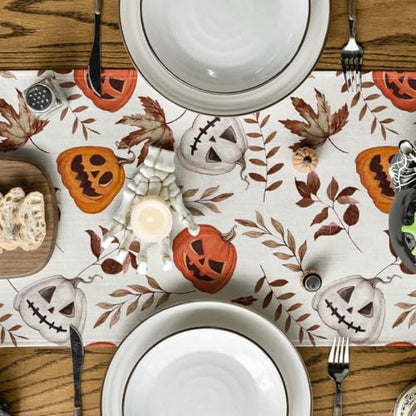 Halloween Table Runner 13x72 Inch Beige Polyester Home Party Decor