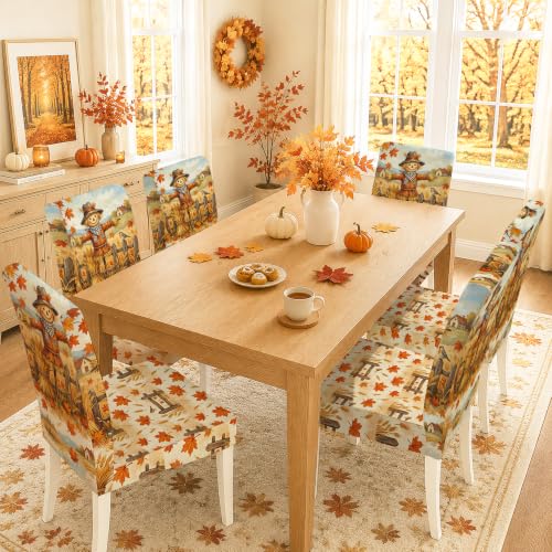 Fall Scarecrow Chair Covers for Dining Chairs 6pcs Orange Spandex Washable