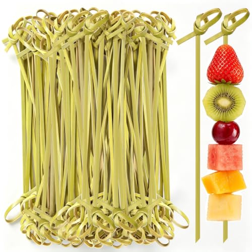 4.7 Inch Bamboo Cocktail Picks - 200 Pcs Knot Design Food Skewers for Appetizers and Drinks