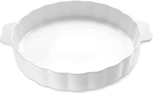 Samsle Ceramic Pie Pan - 13-Inch Round Baking Dish with Double Handles & Ruffled Edge | Oven Safe