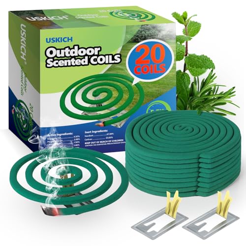 Natural Essential Oil Scented Coils 20 Pack for Outdoor Use with Stands - Long-Lasting Aromatherapy for Patio and Backyard