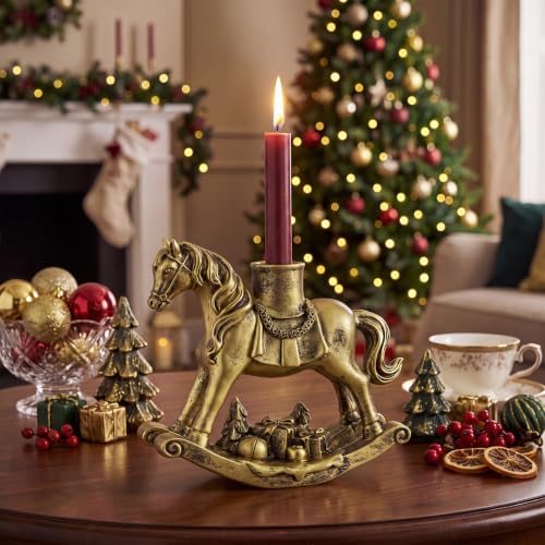 Christmas Rocking Horse Candle Holder 7.2 Inch Gold Home Decor