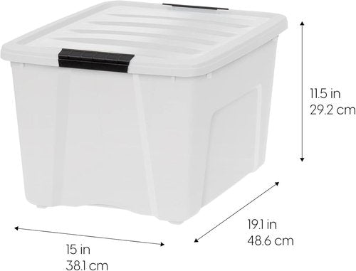 IRIS USA 40 Qt Stackable Plastic Storage Bins - BPA-Free, Durable Lids, 4 Pack | Pearl Color