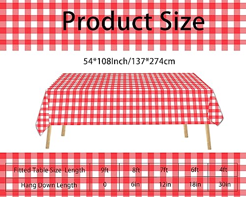 Disposable Red and White Checkered Tablecloth 54 x 108 Inches - 3 Pack