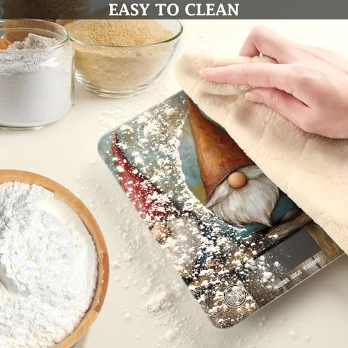QwThum Food Scale Kitchen Digital Scale Food Ounces and Grams Dieting Baking Cooking Waterproof Glass Panels LCD Display,4 Units Scale Tare Function Gnome
