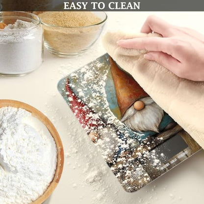 QwThum Food Scale Kitchen Digital Scale Food Ounces and Grams Dieting Baking Cooking Waterproof Glass Panels LCD Display,4 Units Scale Tare Function Gnome