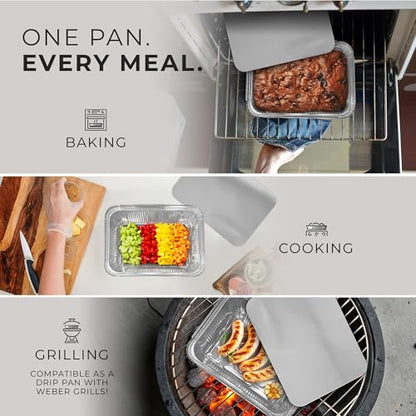 Aluminum Foil Food Containers with Lids 8x6 Inch Pack of 30 - Oven Safe Meal Prep