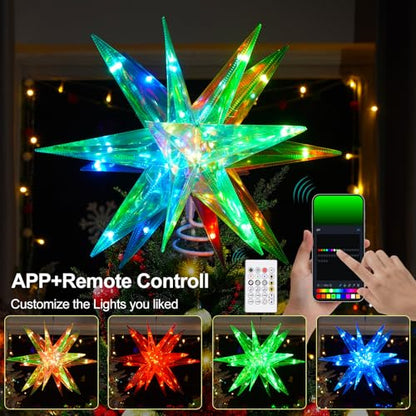 Christmas Star Tree Topper with App Control RGB Lights 13.8" Indoor Outdoor Decor