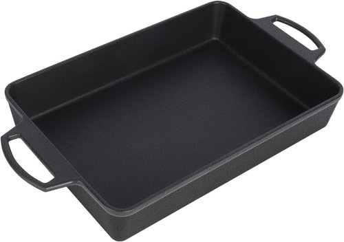Keesha 9x13 Inch Cast Iron Pizza Pan - Pre-Seasoned Deep Baking Dish for Casserole & Lasagna