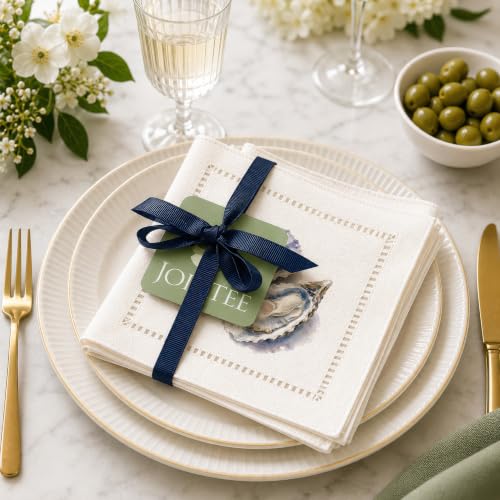 Jolitee Coastal Oyster Pair Cocktail Napkins - Reusable 6x6 Inch Set of 6