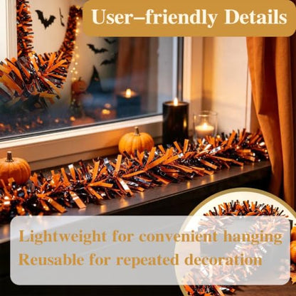 Halloween Tinsel Garland 50 FT Orange Shiny Festive Decor
