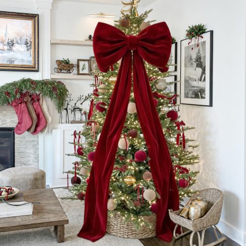 8 Ft Red Velvet Christmas Bow for Holiday Decorations - Giant Tree Topper