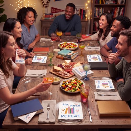 Potchen Sip Read Repeat 50 Pack Christmas Cocktail Napkins for Book Clubs
