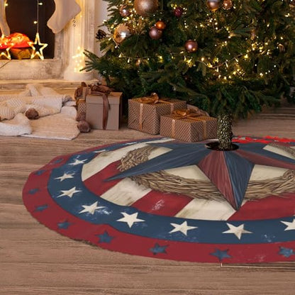 4th of July Patriotic Christmas Tree Skirt 36 Inch Star Pattern Holiday Decor