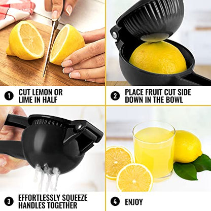 Zulay Premium Quality Metal Lemon Squeezer, Citrus Juicer, Manual Press for Extracting the Most Juice Possible - Black