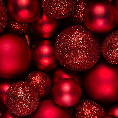 Christmas Ball Ornaments Set - Red 1.57" Pre-Strung Holiday Decorations, 34 Pack