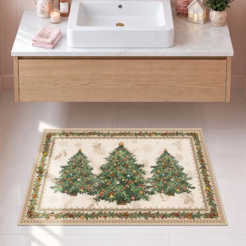 Beige Christmas Scatter Rug 2x3 ft for Bathroom Door - Washable, Non-Slip