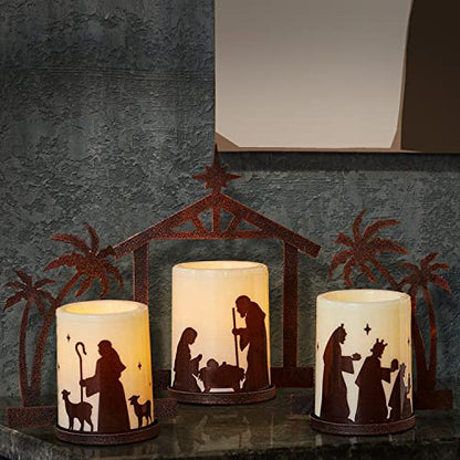 Flameless Nativity Candleholders Set of 3 Christmas Scene Decor