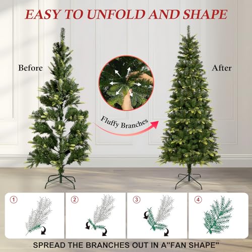 Uten 7.5ft Slim Christmas Tree with 800 Branch Tips, Foldable Metal Stand, Easy Assembly - Green, Variation of THIS listing