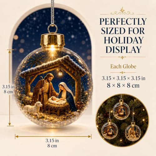 Lighted Christian Christmas Ornaments Set with Faith-Inspired Scenes - Variation B9